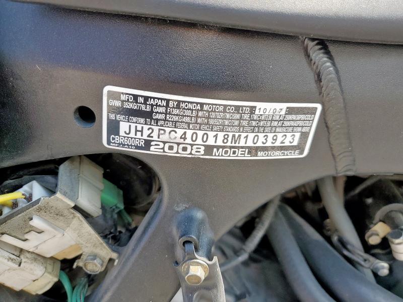 2008 HONDA CBR600 RR JH2PC40018M103923