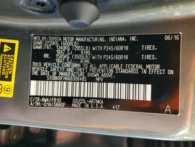 2016 TOYOTA HIGHLANDER - 5TDBKRFH6GS306485