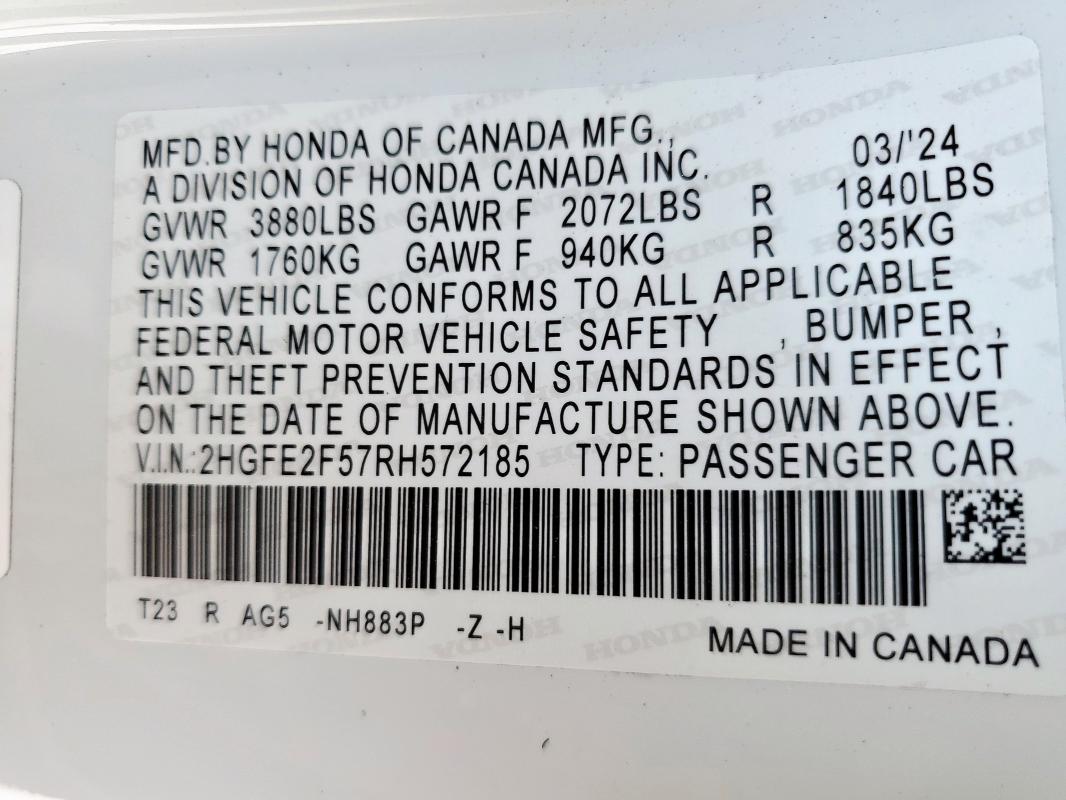 2024 HONDA CIVIC SPOR - 2HGFE2F57RH572185