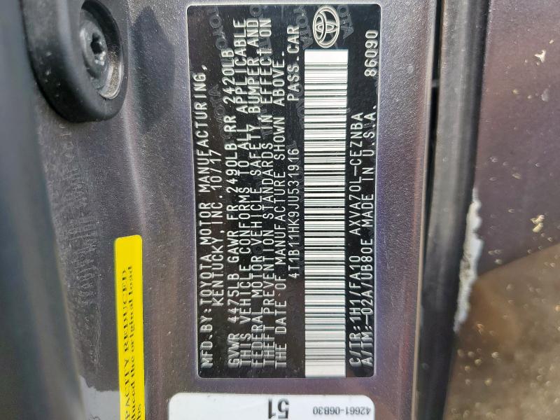 2018 TOYOTA CAMRY L - 4T1B11HK9JU531916