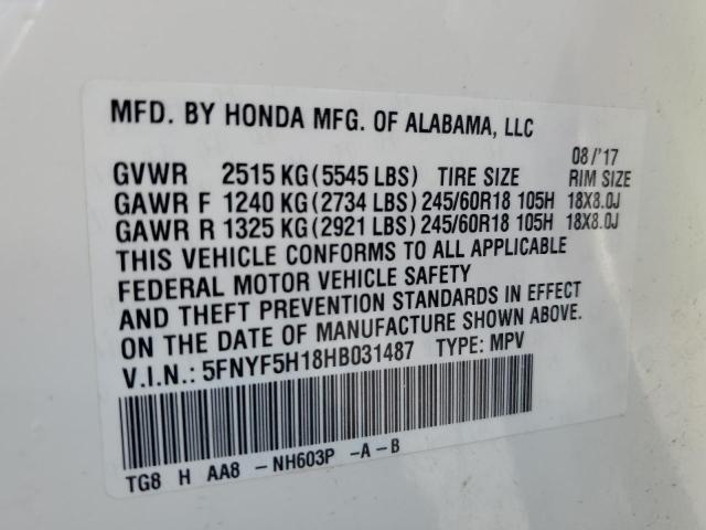 2017 HONDA PILOT LX 5FNYF5H18HB031487