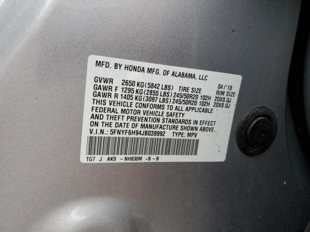 2018 HONDA PILOT TOUR - 5FNYF6H94JB039992