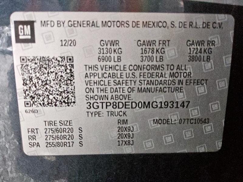 2021 GMC SIERRA C15 3GTP8DED0MG193147
