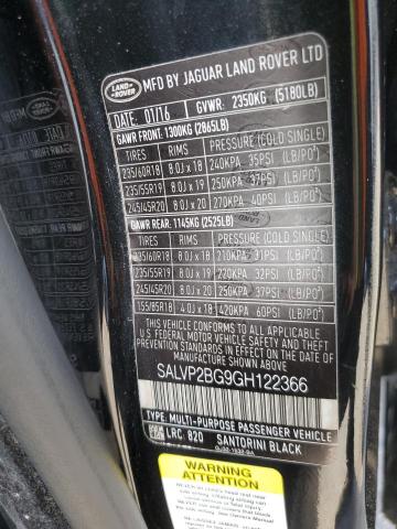 2016 LAND ROVER RANGE ROVE - SALVP2BG9GH122366