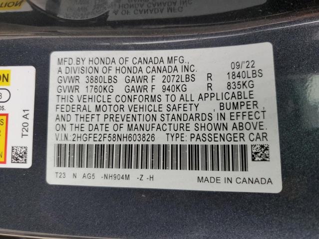 2022 HONDA CIVIC SPOR - 2HGFE2F58NH603826