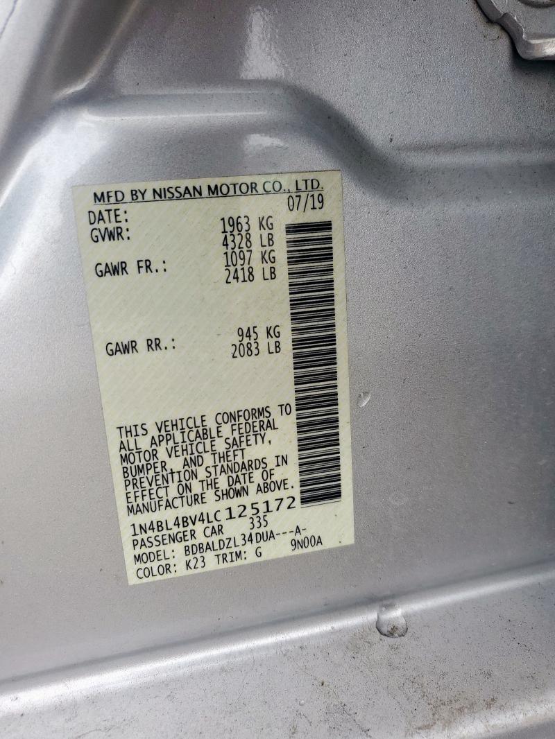 2020 NISSAN ALTIMA S 1N4BL4BV4LC125172