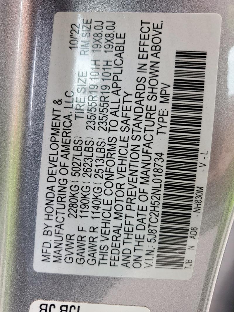 2022 ACURA RDX TECHNO - 5J8TC2H52NL018734