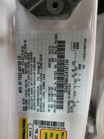 2020 FORD FUSION SEL - 3FA6P0MU3LR187540