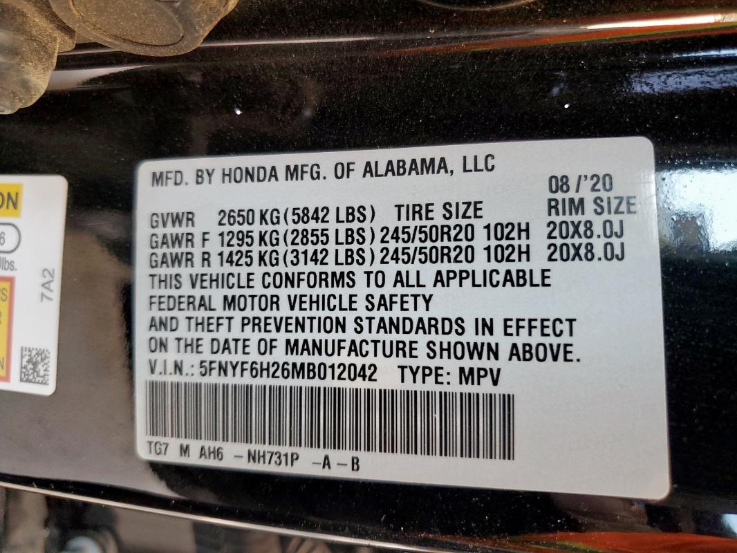 2021 HONDA PILOT SE 5FNYF6H26MB012042