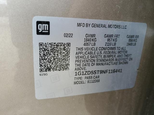 2022 CHEVROLET MALIBU LT 1G1ZD5ST9NF116441