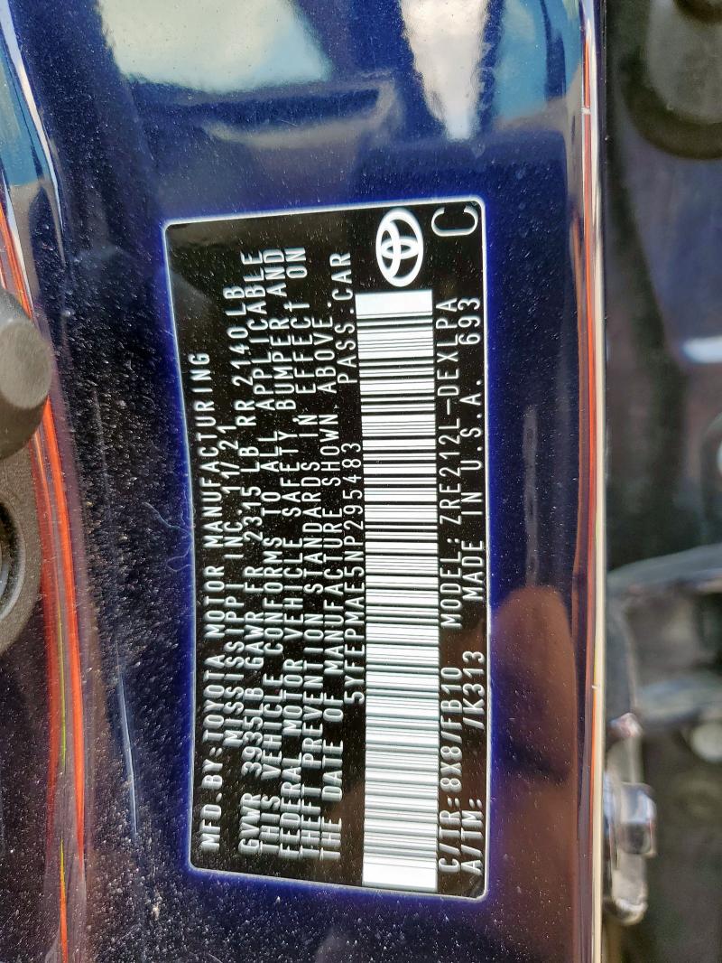 2022 TOYOTA COROLLA LE - 5YFEPMAE5NP295483