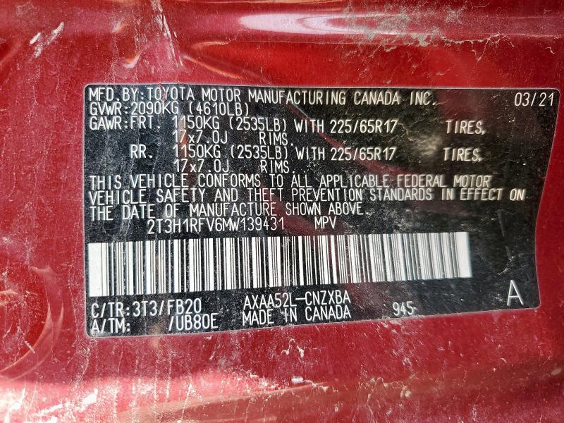 2021 TOYOTA RAV4 LE - 2T3H1RFV6MW139431