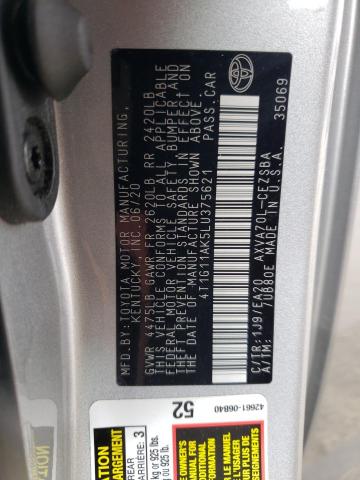 2020 TOYOTA CAMRY SE - 4T1G11AK5LU375621