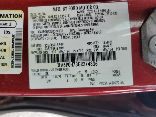 2016 FORD FUSION SE - 3FA6P0H73GR374836
