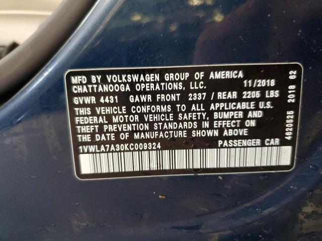2019 VOLKSWAGEN PASSAT WOL 1VWLA7A30KC009324