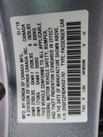 2019 HONDA CIVIC SPOR - 2HGFC2F82KH531761