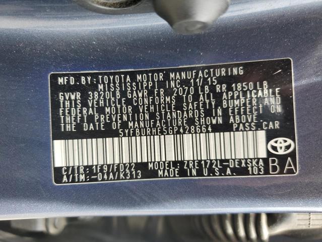 2016 TOYOTA COROLLA L - 5YFBURHE5GP428664