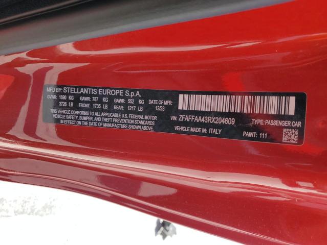 2024 FIAT 500 E RED ZFAFFAA43RX204609
