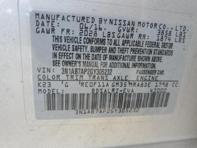 2016 NISSAN SENTRA S - 3N1AB7AP2GY305232