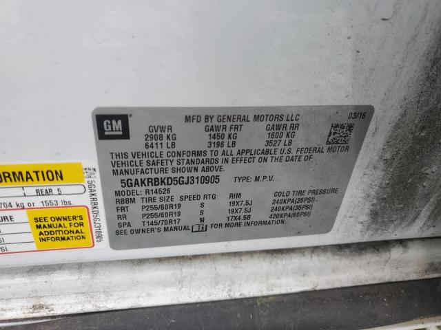 2016 BUICK ENCLAVE 5GAKRBKD5GJ310905