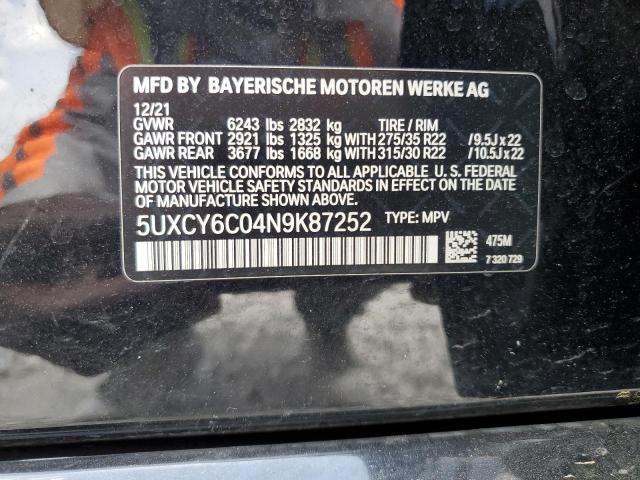 2022 BMW X6 XDRIVE4 - 5UXCY6C04N9K87252