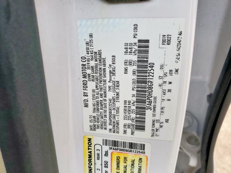 2016 FORD FUSION SE - 3FA6P0HD8GR122540