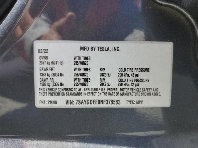 2022 TESLA MODEL Y - 7SAYGDEE0NF378583