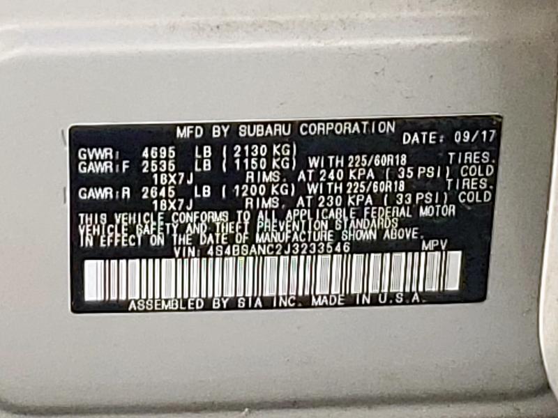 2018 SUBARU OUTBACK 2. - 4S4BSANC2J3233546