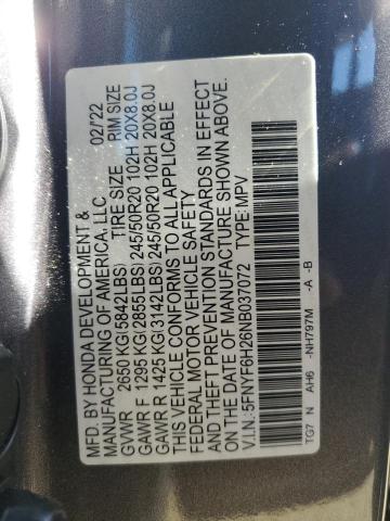 2022 HONDA PILOT SE 5FNYF6H26NB037072