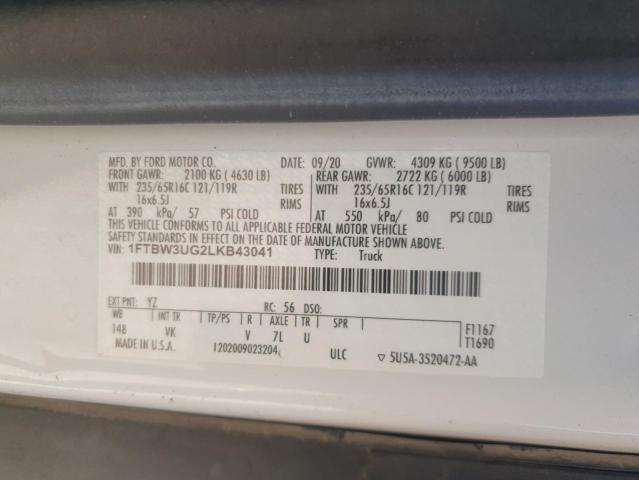 2020 FORD TRANSIT 1FTBW3UG2LKB43041