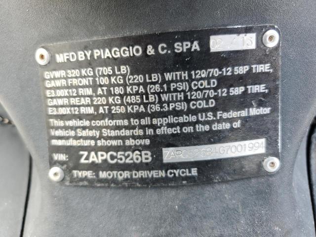 2016 PIAGGIO FLY 50 ZAPC526B4G7001994