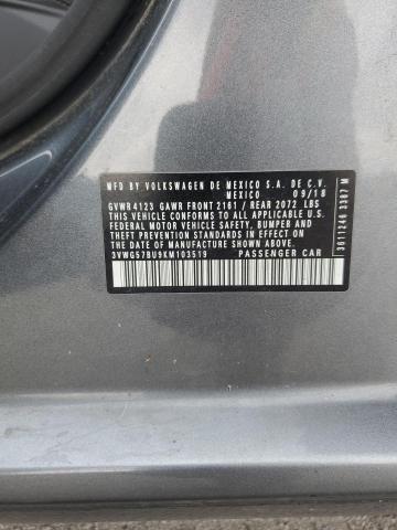 2019 VOLKSWAGEN JETTA SEL 3VWG57BU9KM103519
