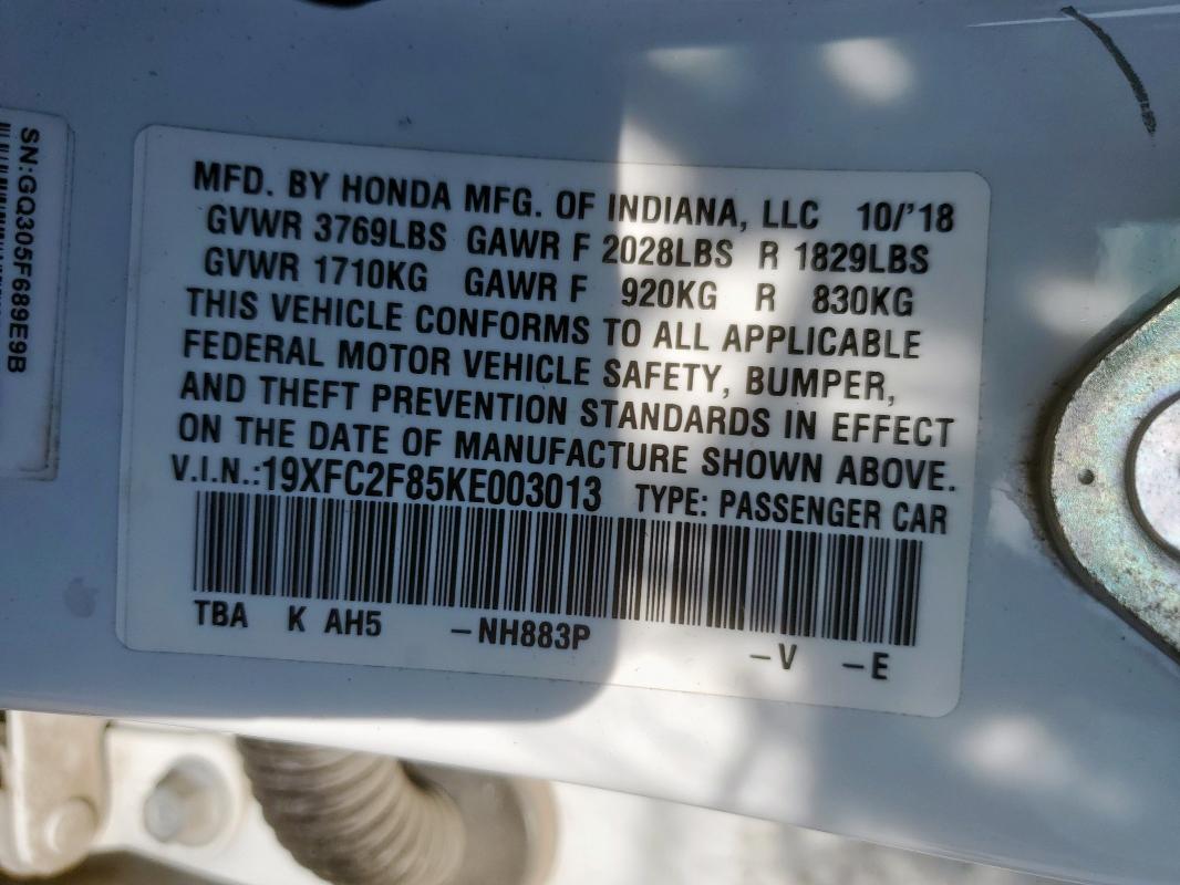 2019 HONDA CIVIC SPOR - 19XFC2F85KE003013