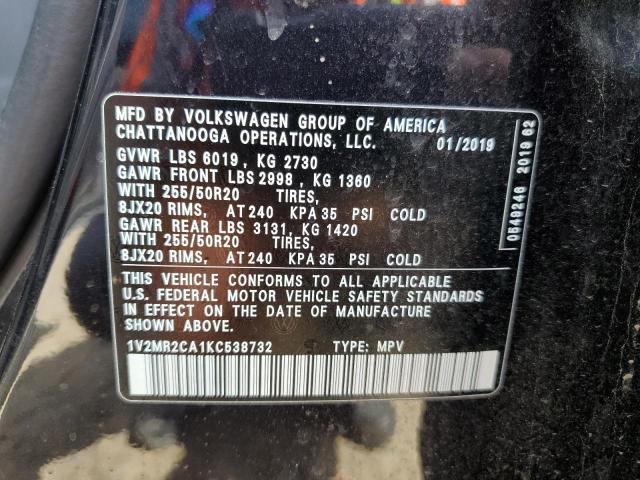 2019 VOLKSWAGEN ATLAS SEL 1V2MR2CA1KC538732