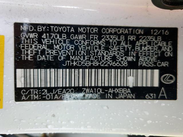 2017 LEXUS CT 200 JTHKD5BH8H2296638