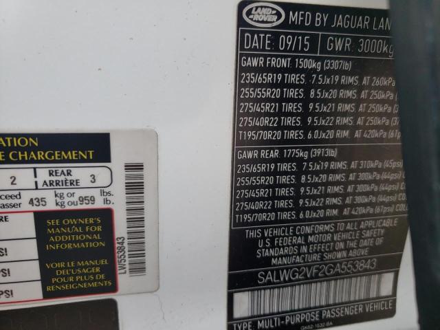 2016 LAND ROVER RANGE ROVE - SALWG2VF2GA553843