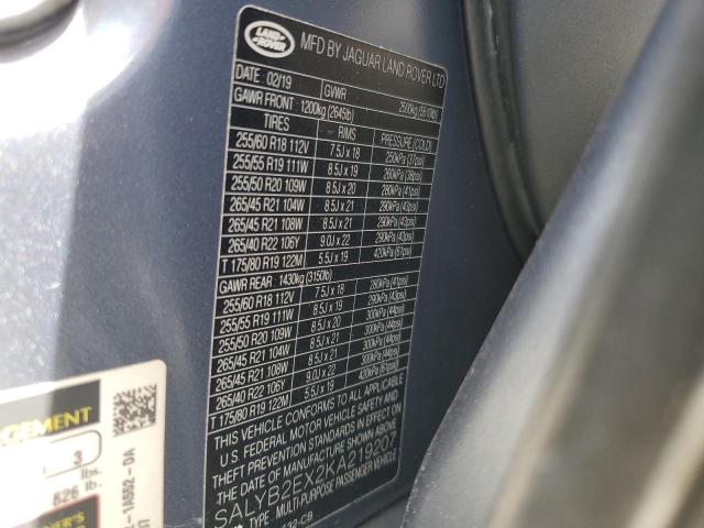 2019 LAND ROVER RANGE ROVE SALYB2EX2KA219207