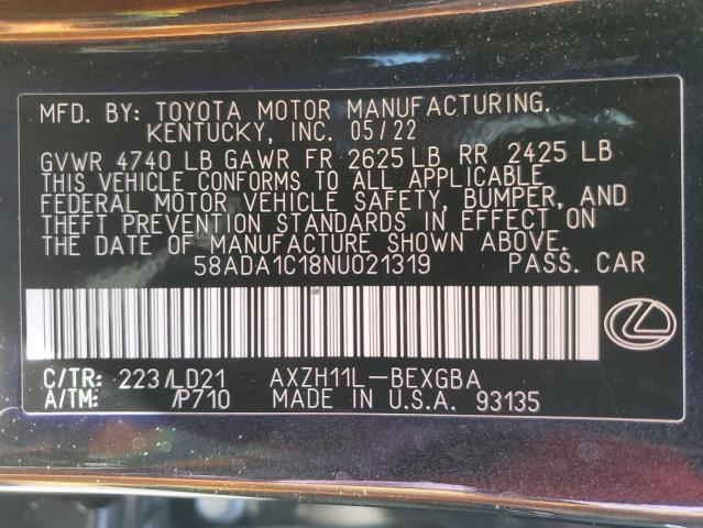2022 LEXUS ES 300H BA 58ADA1C18NU021319