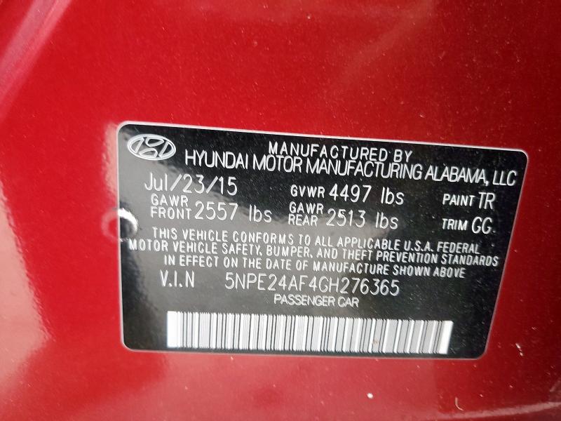 2016 HYUNDAI SONATA BAS 5NPE24AF4GH276365