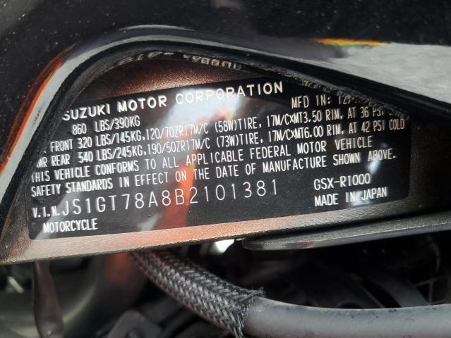 2011 SUZUKI GSX-R1000 JS1GT78A8B2101381
