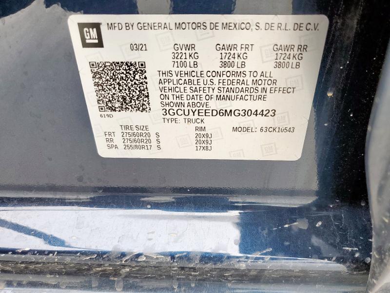 2021 CHEVROLET SILVERADO - 3GCUYEED6MG304423