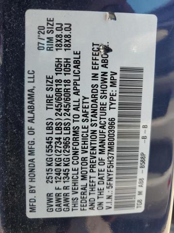 2021 HONDA PILOT EX 5FNYF5H37MB003966