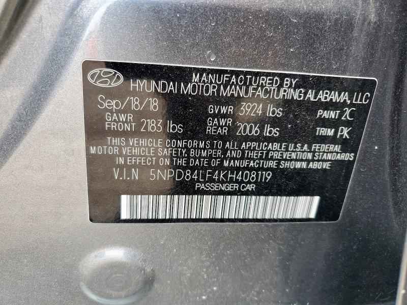 2019 HYUNDAI ELANTRA SE 5NPD84LF4KH408119