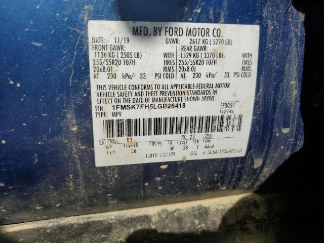 2020 FORD EXPLORER L - 1FMSK7FH5LGB26418