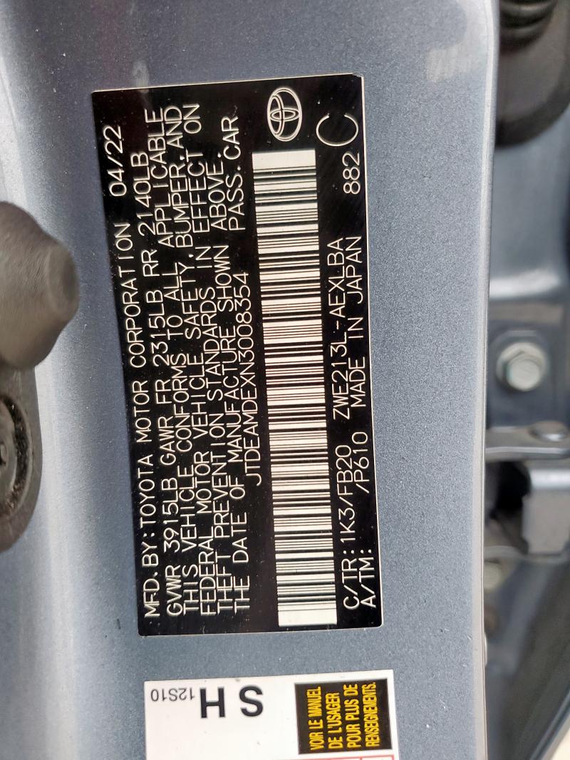 2022 TOYOTA COROLLA LE - JTDEAMDEXN3008354