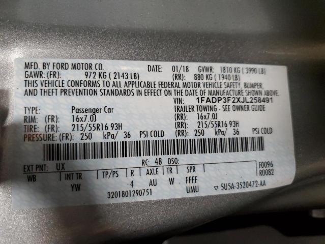 1FADP3F2XJL258491 2018 FORD FOCUS