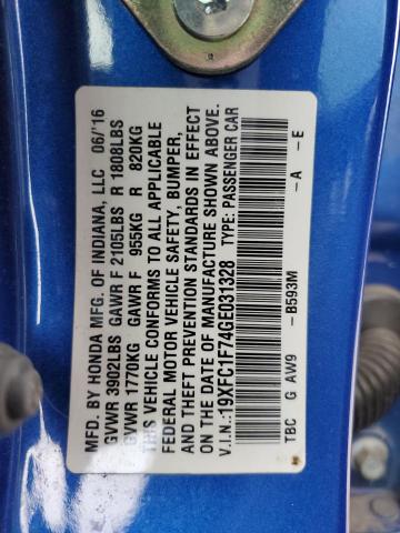 2016 HONDA CIVIC EXL 19XFC1F74GE031328