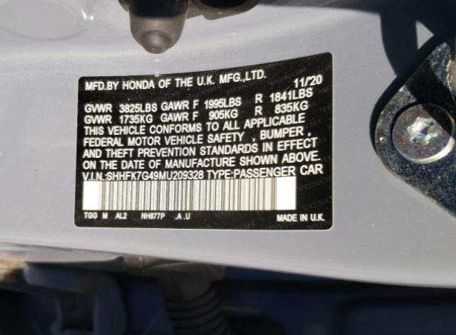 2021 HONDA CIVIC SPOR - SHHFK7G49MU209328