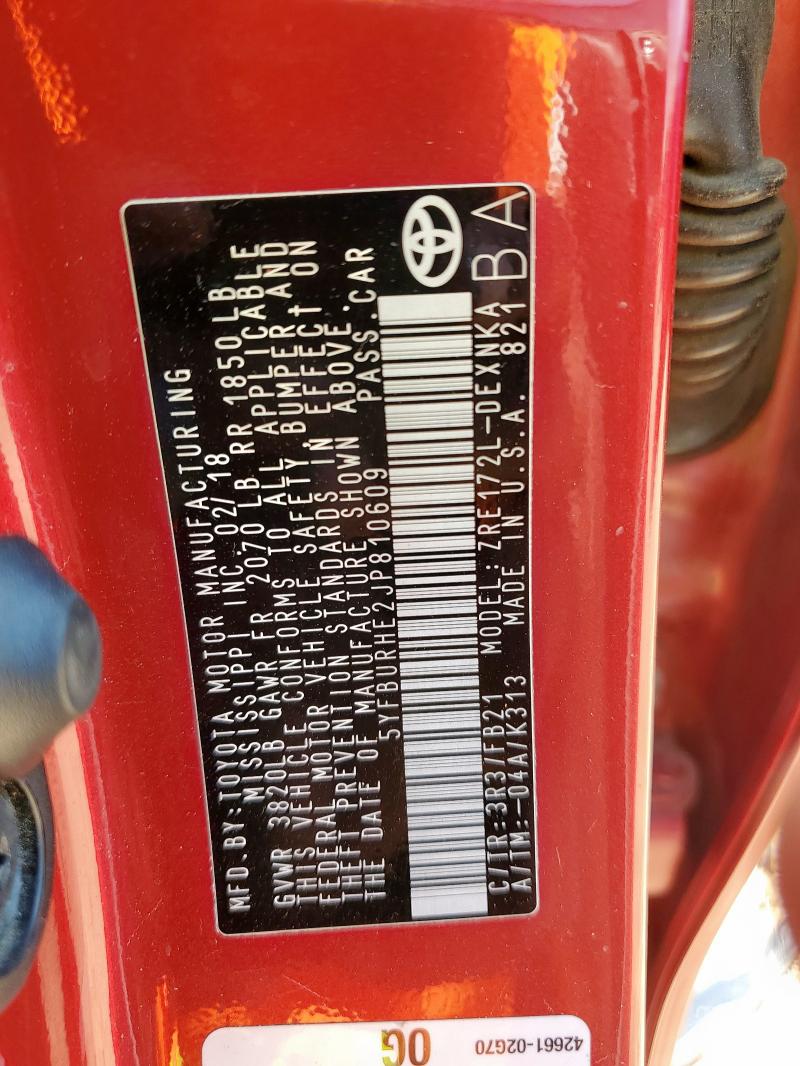 2018 TOYOTA COROLLA L - 5YFBURHE2JP810609