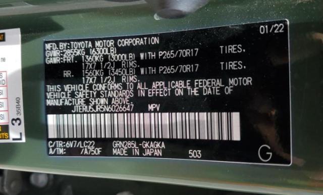 2022 TOYOTA 4RUNNER SR - JTERU5JR5N6026647